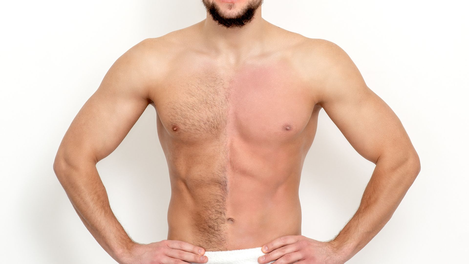 picture of man after hair removal showing half body without hair